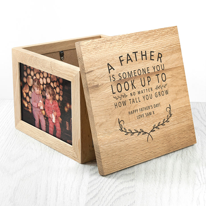 Personalised Father Is Oak Photo Keepsake Box