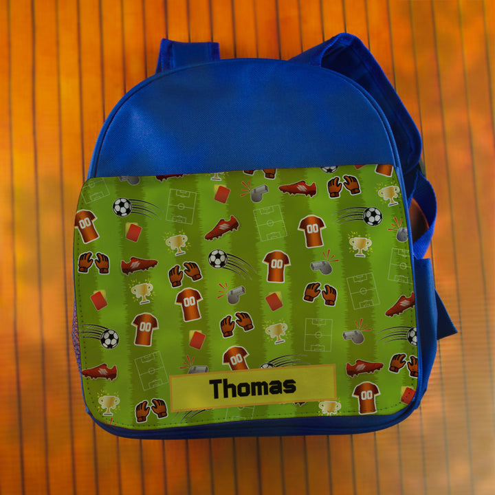Printed Kids Blue Backpack with Football Pitch Design, Customise with Any Name Image 4