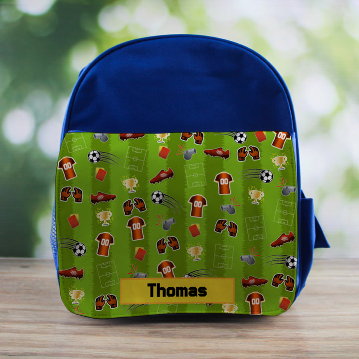 Printed Kids Blue Backpack with Football Pitch Design, Customise with Any Name Image 3
