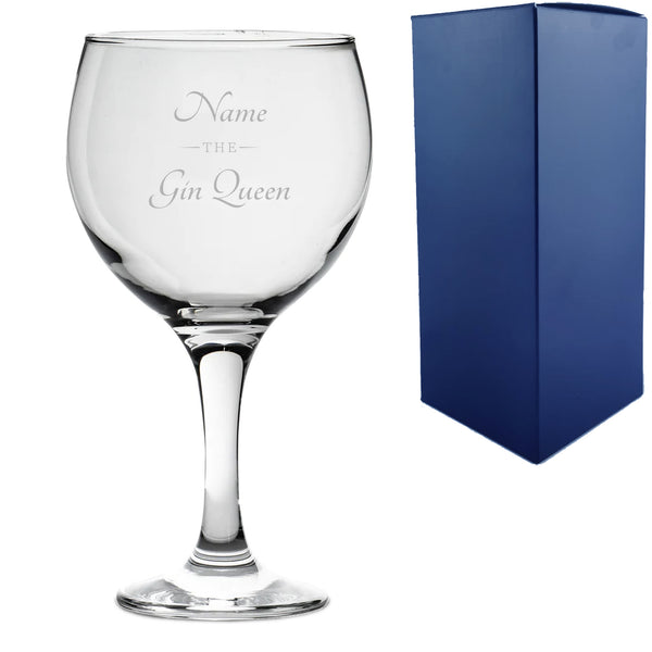 Engraved Gin Balloon Cocktail Glass with The Gin Queen Design, Personalise with Any Name Image 1