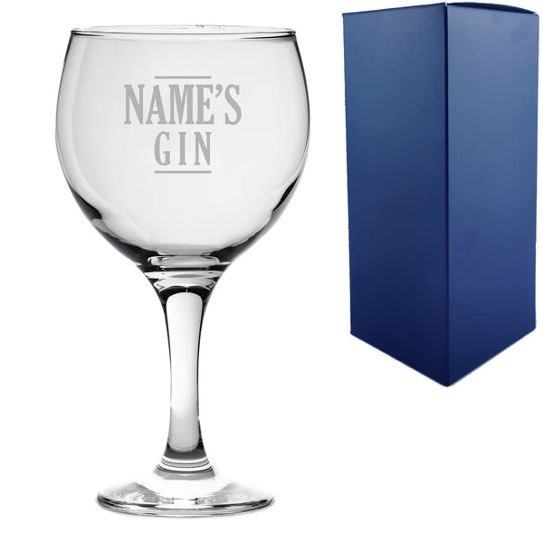 Engraved Gin Balloon Cocktail Glass with Name's Gin Serif Design, Personalise with Any Name Image 1
