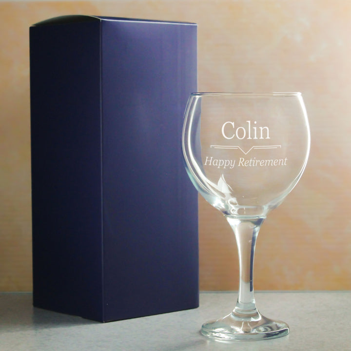 Engraved Gin Balloon Glass with Line Break Design, Personalise with Any Name and Message Image 3
