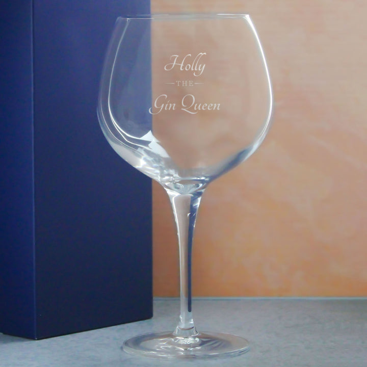 Engraved Primeur Gin Balloon Cocktail Glass with The Gin Queen Design, Personalise with Any Name Image 4