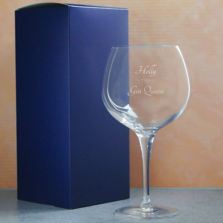 Engraved Primeur Gin Balloon Cocktail Glass with The Gin Queen Design, Personalise with Any Name Image 3