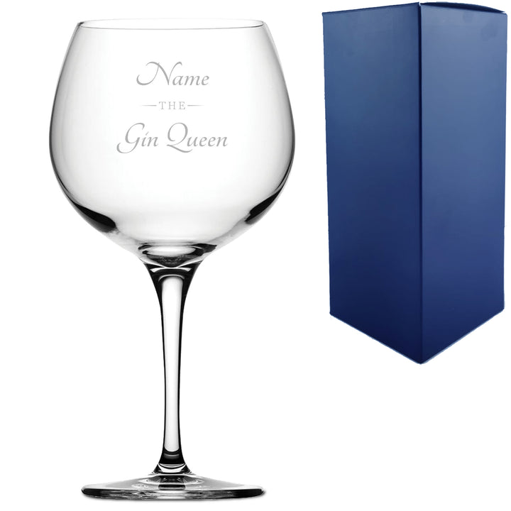 Engraved Primeur Gin Balloon Cocktail Glass with The Gin Queen Design, Personalise with Any Name Image 2