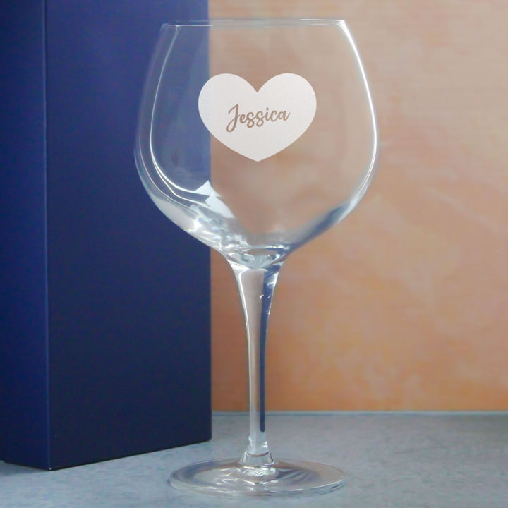Engraved Primeur Gin Balloon Cocktail Glass with Name in Heart Design, Personalise with Any Name Image 4