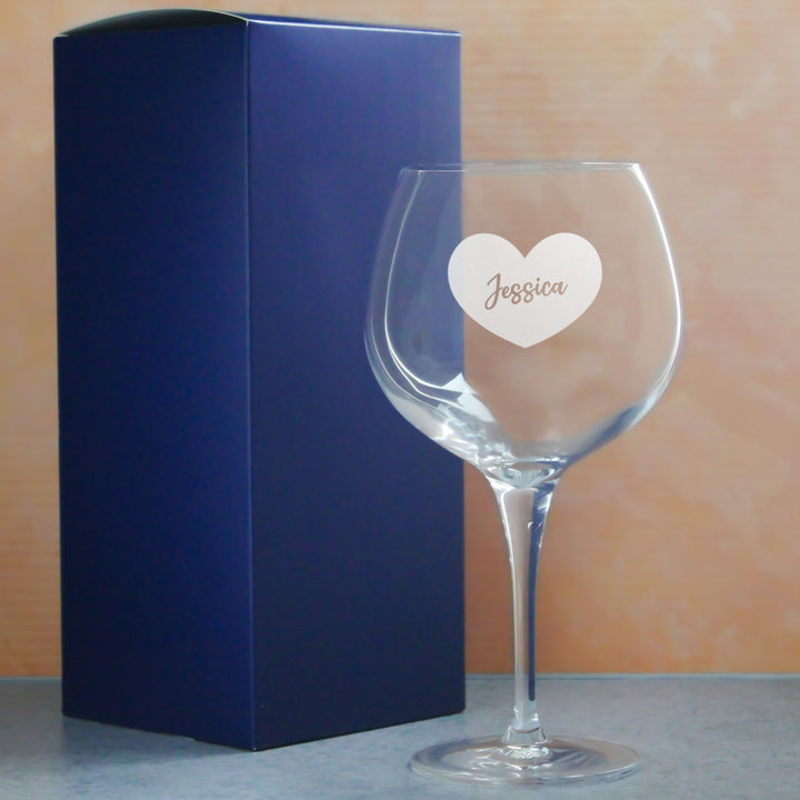 Engraved Primeur Gin Balloon Cocktail Glass with Name in Heart Design, Personalise with Any Name Image 3