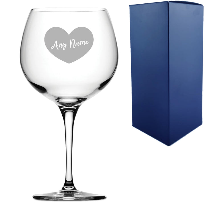 Engraved Primeur Gin Balloon Cocktail Glass with Name in Heart Design, Personalise with Any Name Image 2