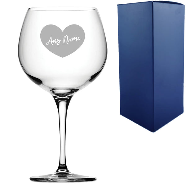 Engraved Primeur Gin Balloon Cocktail Glass with Name in Heart Design, Personalise with Any Name Image 1