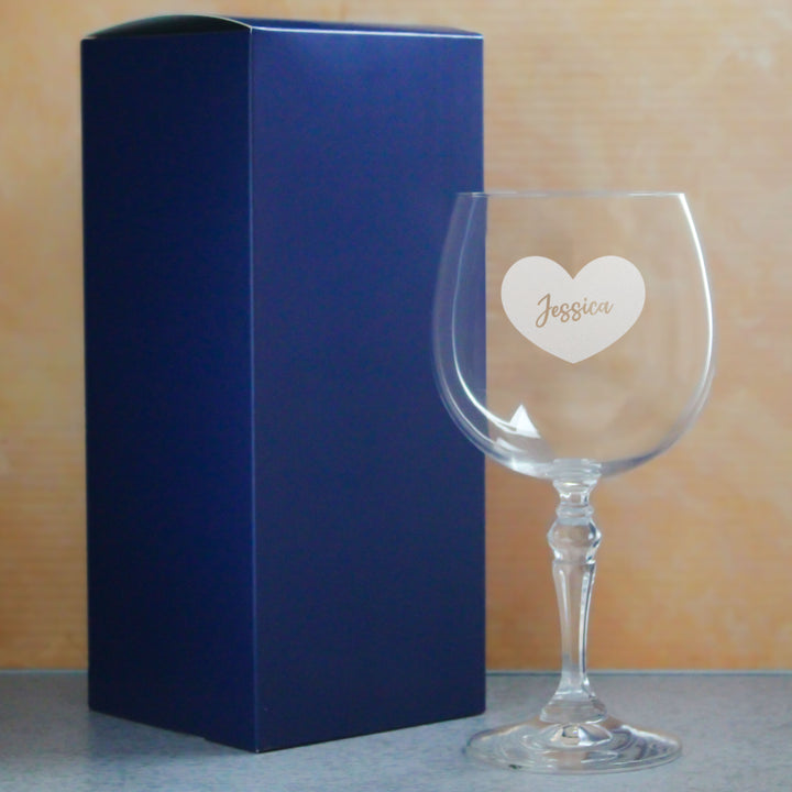 Engraved Crystal Gin and Tonic Cocktail Glass with Name in Heart Design, Personalise with Any Name Image 3