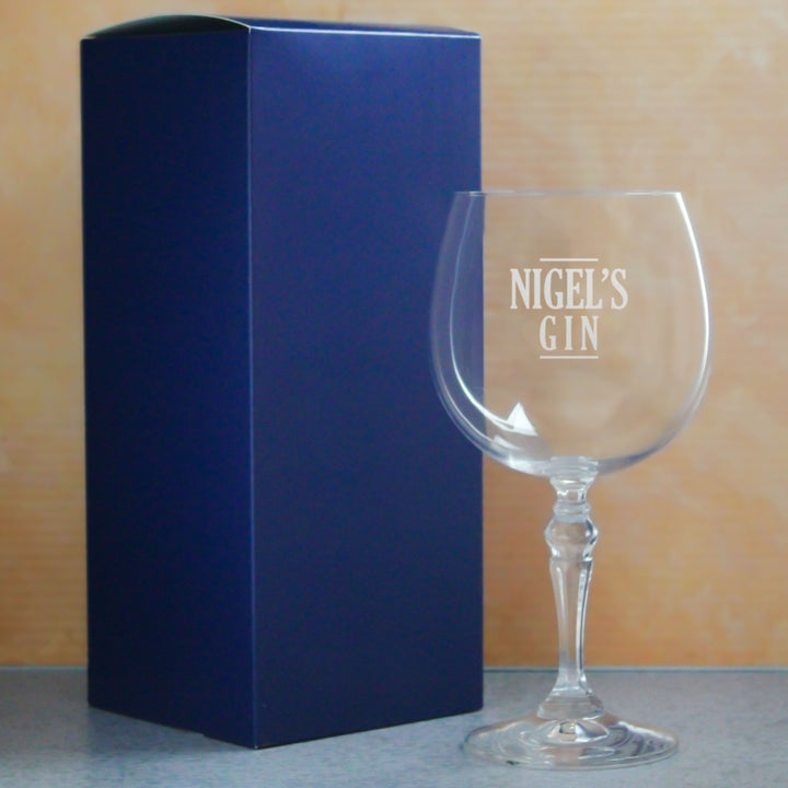 Engraved Crystal Gin and Tonic Cocktail Glass with Name's Gin Serif Design, Personalise with Any Name, Gift Box Included, Laser Engraved Image 3