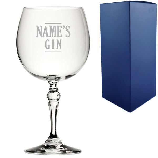 Engraved Crystal Gin and Tonic Cocktail Glass with Name's Gin Serif Design, Personalise with Any Name, Gift Box Included, Laser Engraved Image 1