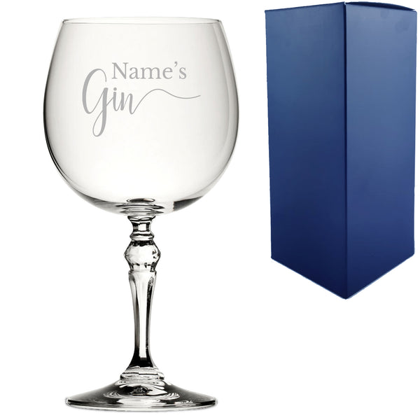 Engraved Crystal Gin and Tonic Cocktail Glass with Name's Gin Design, Personalise with Any Name, Gift Box Included, Laser Engraved Image 1