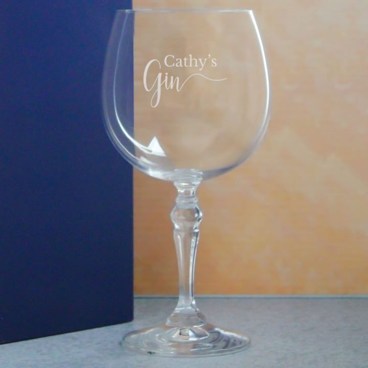 Engraved Crystal Gin and Tonic Cocktail Glass with Name's Gin Design, Personalise with Any Name, Gift Box Included, Laser Engraved Image 4