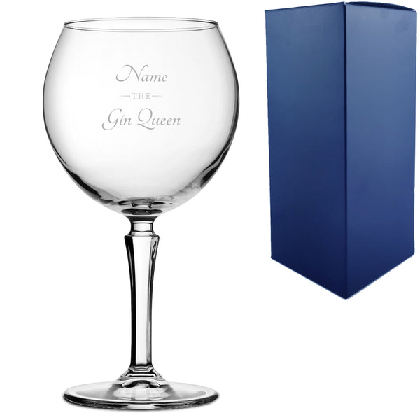 Engraved Hudson Gin Balloon Cocktail Glass with The Gin Queen Design, Personalise with Any Name Image 1
