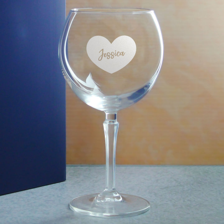 Engraved Hudson Gin Balloon Cocktail Glass with Name in Heart Design, Personalise with Any Name Image 4