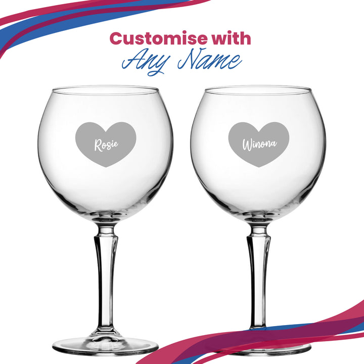 Engraved Hudson Gin Balloon Cocktail Glass with Name in Heart Design, Personalise with Any Name Image 5