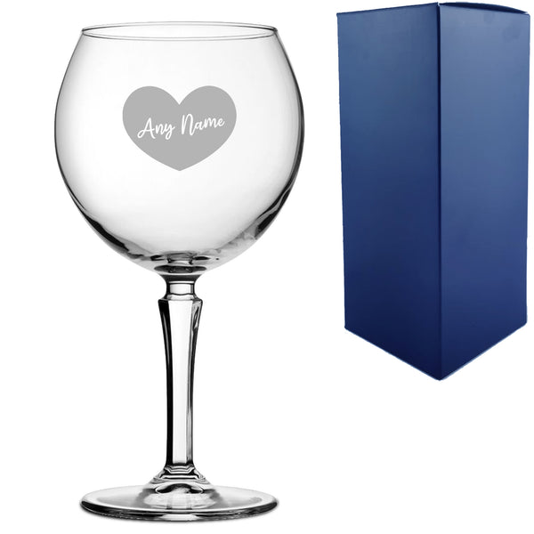 Engraved Hudson Gin Balloon Cocktail Glass with Name in Heart Design, Personalise with Any Name Image 1