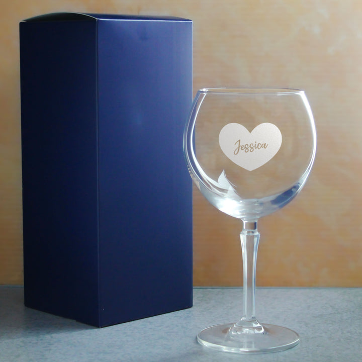 Engraved Hudson Gin Balloon Cocktail Glass with Name in Heart Design, Personalise with Any Name Image 3
