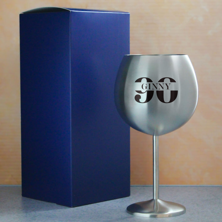Engraved Metal Gin Balloon Cocktail Glass with Name in 90 Design Image 3