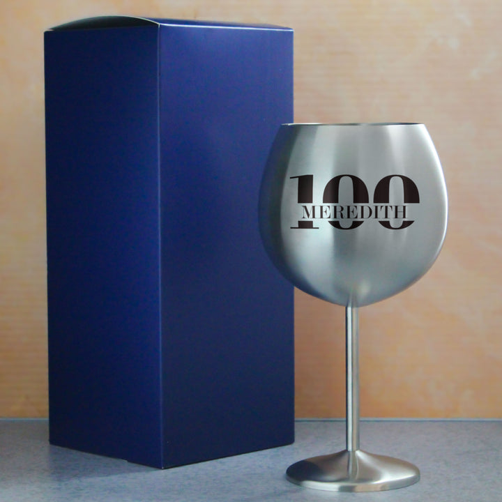 Engraved Metal Gin Balloon Cocktail Glass with Name in 100 Design Image 3