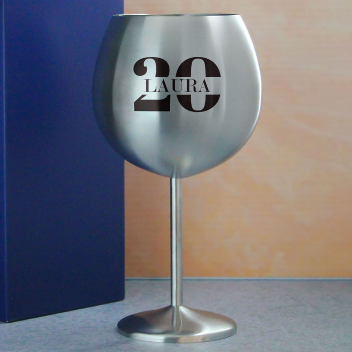 Engraved Metal Gin Balloon Cocktail Glass with Name in 20 Design Image 4