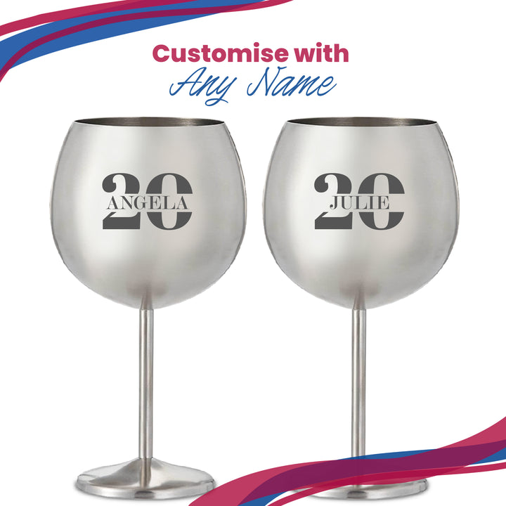 Engraved Metal Gin Balloon Cocktail Glass with Name in 20 Design Image 5