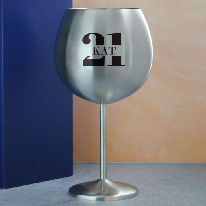 Engraved Metal Gin Balloon Cocktail Glass with Name in 21 Design Image 4