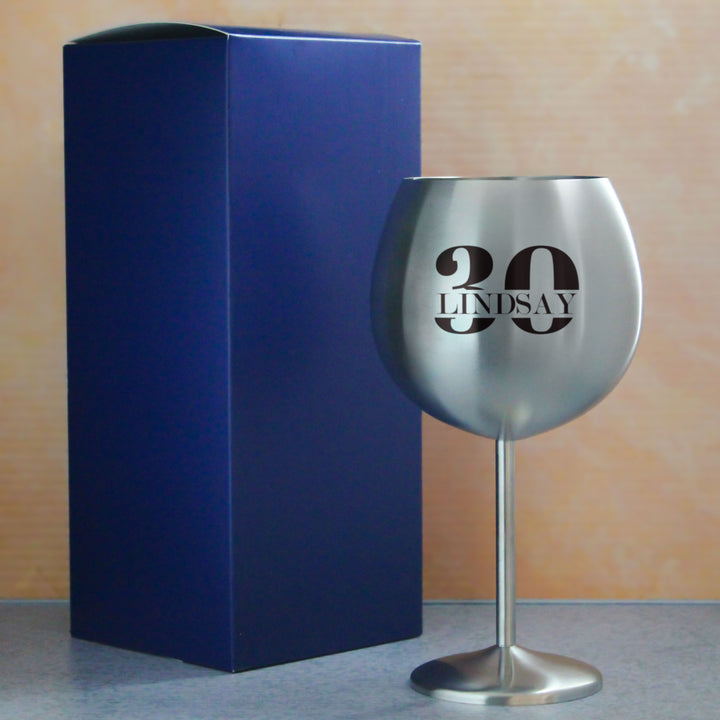 Engraved Metal Gin Balloon Cocktail Glass with Name in 30 Design Image 3