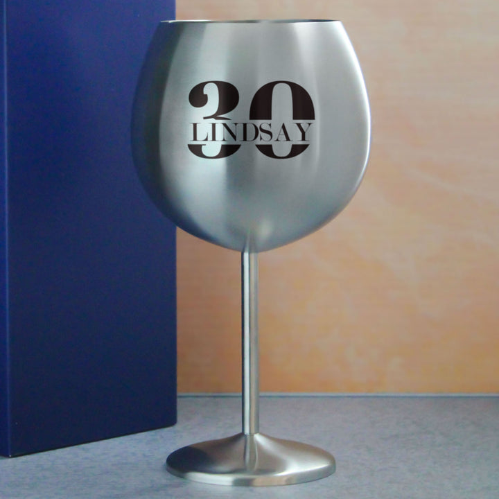 Engraved Metal Gin Balloon Cocktail Glass with Name in 30 Design Image 4
