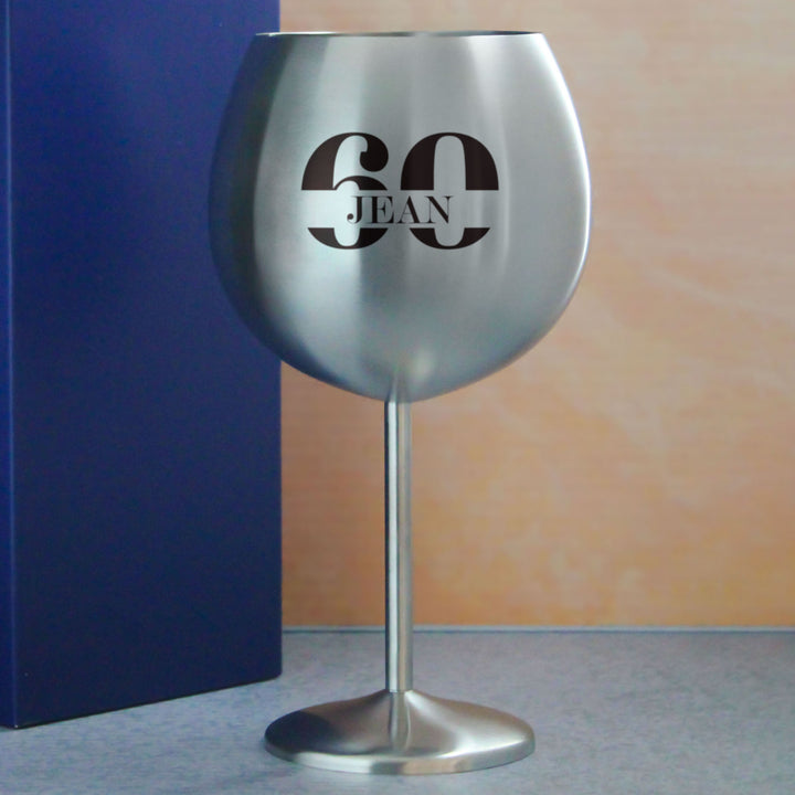 Engraved Metal Gin Balloon Cocktail Glass with Name in 60 Design Image 4