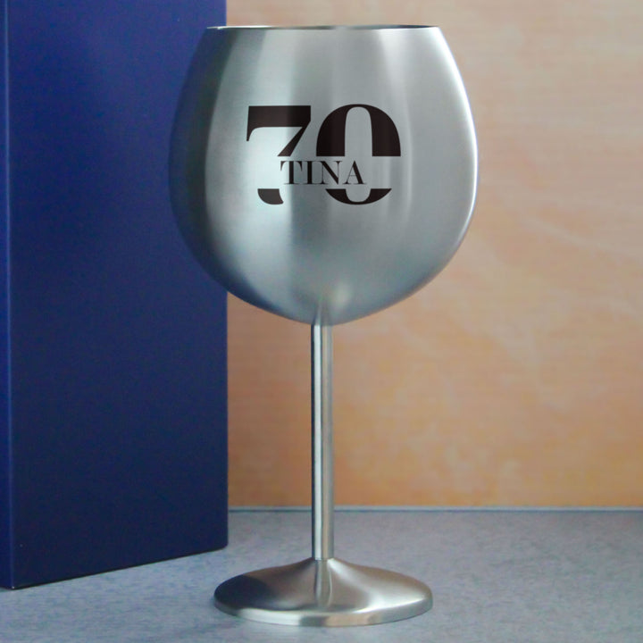 Engraved Metal Gin Balloon Cocktail Glass with Name in 70 Design Image 4