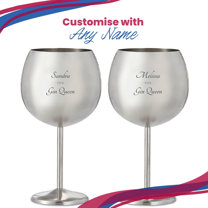 Engraved Metal Gin Balloon Cocktail Glass with The Gin Queen Design, Personalise with Any Name Image 5