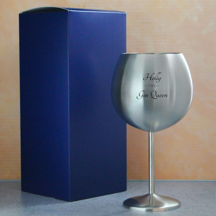 Engraved Metal Gin Balloon Cocktail Glass with The Gin Queen Design, Personalise with Any Name Image 3