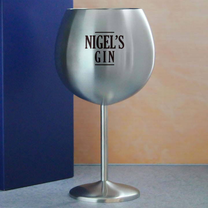 Engraved Metal Gin Balloon Cocktail Glass with Name's Gin Serif Design, Personalise with Any Name Image 4