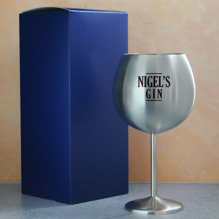 Engraved Metal Gin Balloon Cocktail Glass with Name's Gin Serif Design, Personalise with Any Name Image 3
