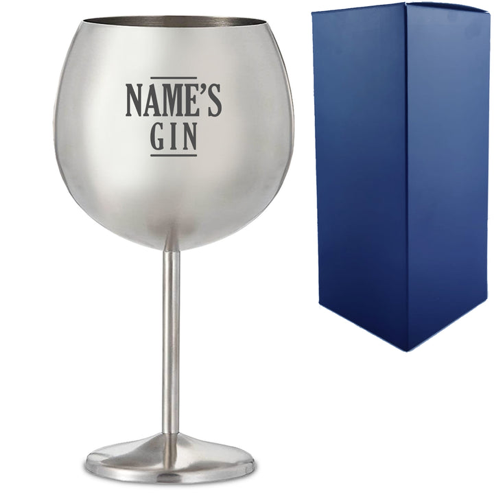 Engraved Metal Gin Balloon Cocktail Glass with Name's Gin Serif Design, Personalise with Any Name Image 2