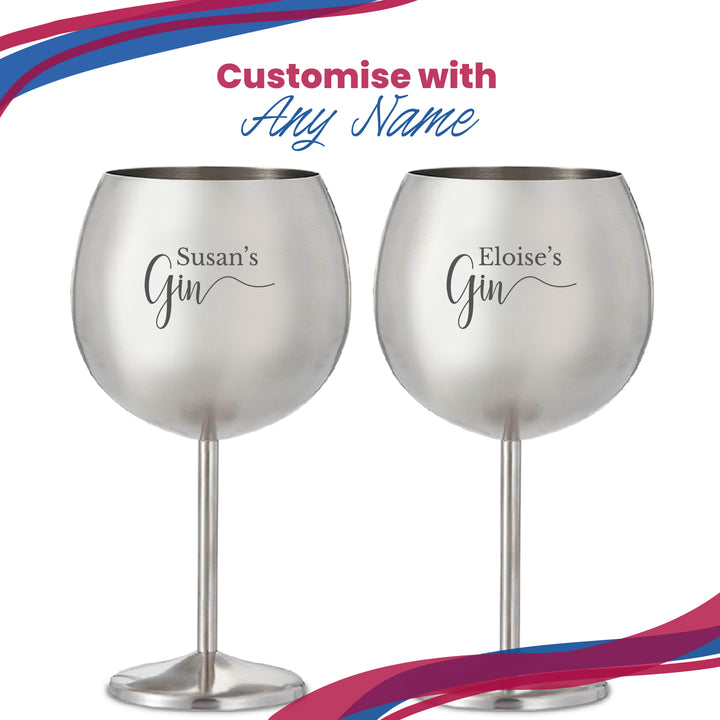 Engraved Metal Gin Balloon Cocktail Glass with Name's Gin Design, Personalise with Any Name Image 5