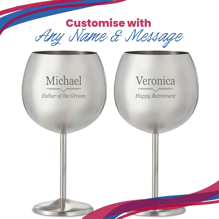 Engraved Metal Gin Balloon Glass with Line Break Design, Personalise with Any Name and Message Image 5