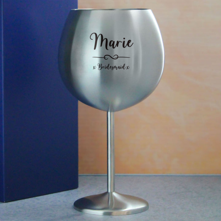 Engraved Metal Gin Balloon Glass with Flourish Design, Personalise with Any Name and Message Image 4