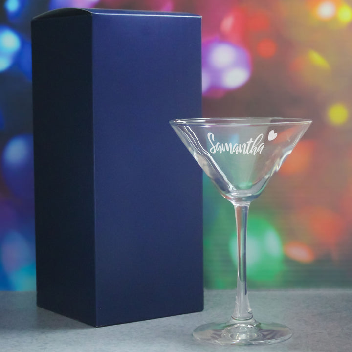 Engraved Enoteca Martini Cocktail Glass with Name with Heart Design, Personalise with Any Name Image 3