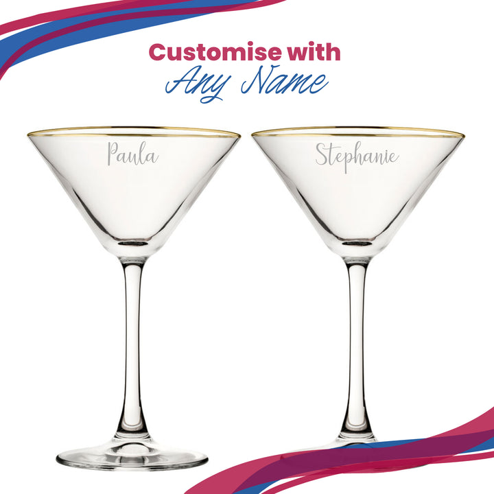 Engraved 7.5oz Gold Rim Martini Cocktail Glass with Script Name, Personalise with Any Name Image 5