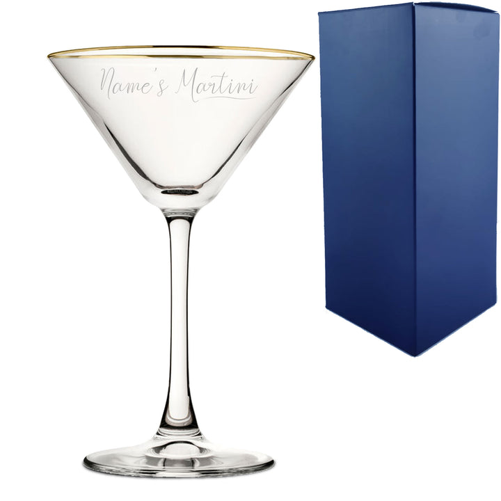 Engraved Gold Rim Martini Cocktail Glass with Name's Martini Design, Personalise with Any Name Image 2