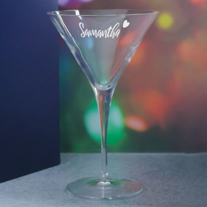 Engraved Allegro Martini Cocktail Glass with Name with Heart Design, Personalise with Any Name Image 4