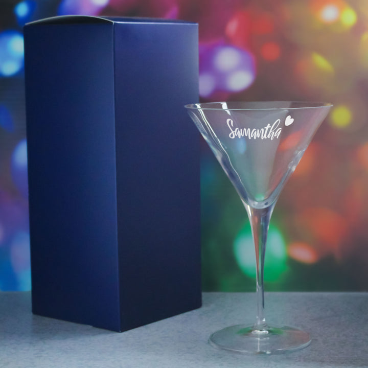 Engraved Allegro Martini Cocktail Glass with Name with Heart Design, Personalise with Any Name Image 3