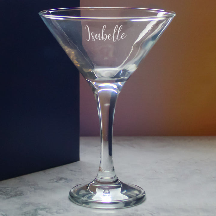 Engraved Petite Martini Cocktail Glass with Script Name, Personalise with Any Name Image 2