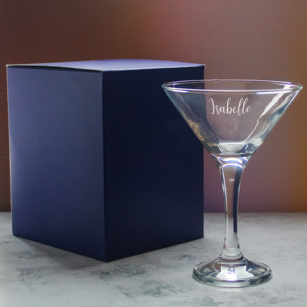 Engraved Petite Martini Cocktail Glass with Script Name, Personalise with Any Name Image 1