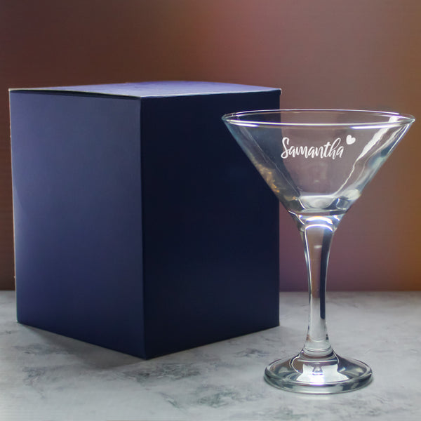 Engraved Petite Martini Cocktail Glass with Name with Heart Design, Personalise with Any Name Image 1