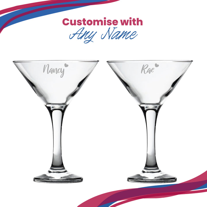 Engraved Petite Martini Cocktail Glass with Name with Heart Design, Personalise with Any Name Image 3
