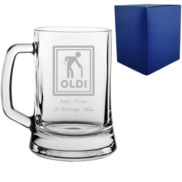 Engraved Beer Tankard with Oldi Design, Add a Personalised Message to the Reverse Image 1